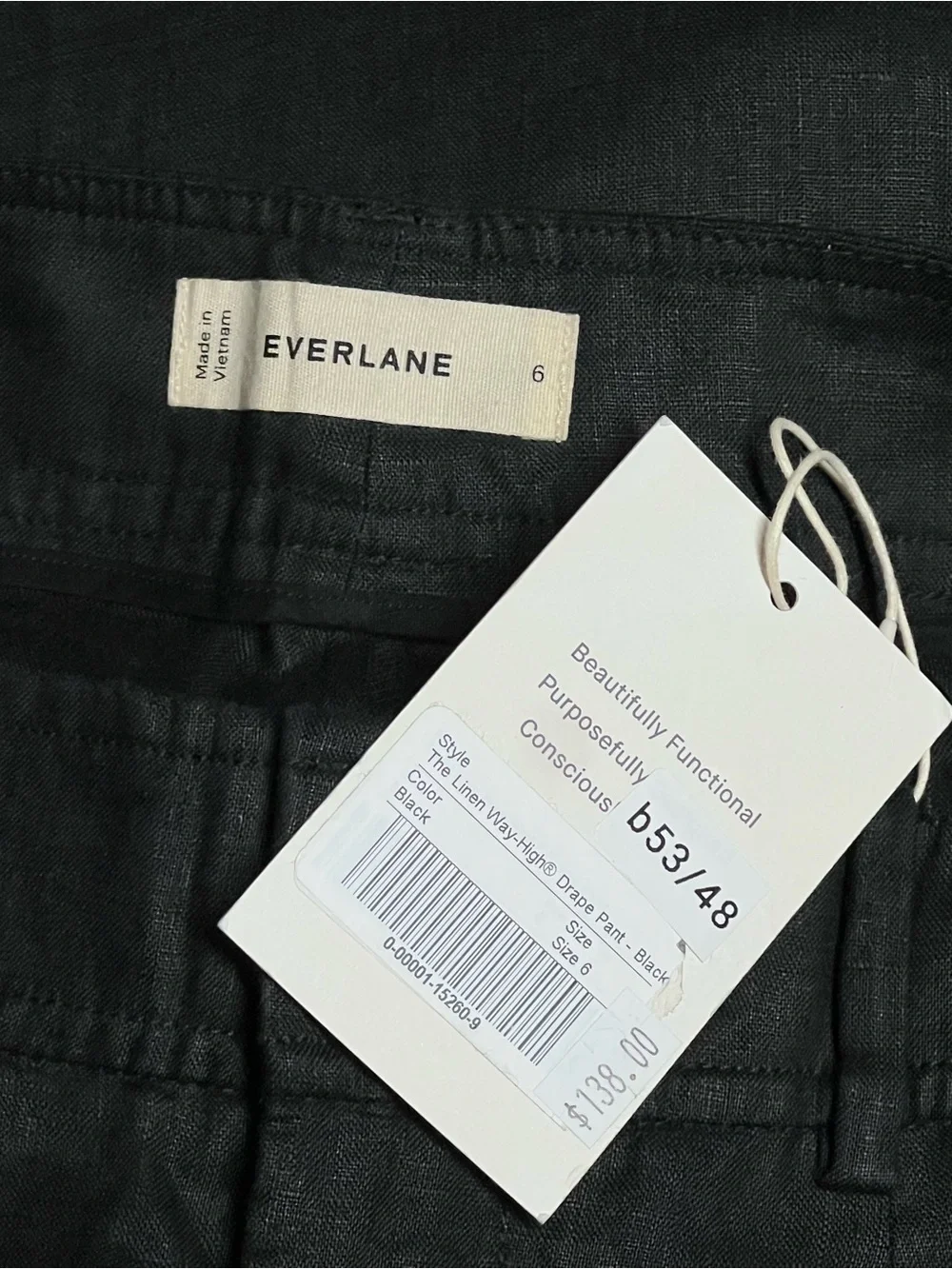 Everlane The Linen Way-High Drape Pant Black Wide Leg Classic Trousers Sz 6 NWT